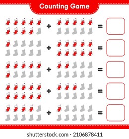 Counting game, count the number of Christmas Sock and write the result. Educational children game, printable worksheet, vector illustration