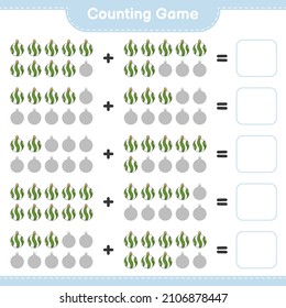 Counting game, count the number of Christmas Ball and write the result. Educational children game, printable worksheet, vector illustration
