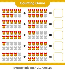 Counting game, count the number of Christmas Bell and write the result. Educational children game, printable worksheet, vector illustration
