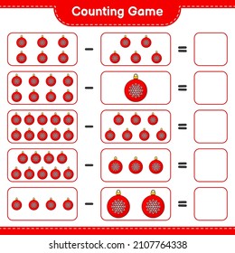 Counting game, count the number of Christmas Ball and write the result. Educational children game, printable worksheet, vector illustration