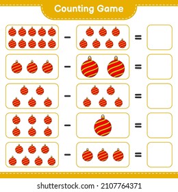 Counting game, count the number of Christmas Ball and write the result. Educational children game, printable worksheet, vector illustration