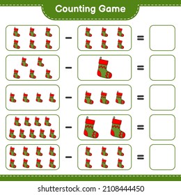 Counting game, count the number of Christmas Sock and write the result. Educational children game, printable worksheet, vector illustration