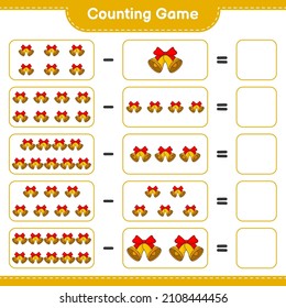 Counting game, count the number of Christmas Bell and write the result. Educational children game, printable worksheet, vector illustration