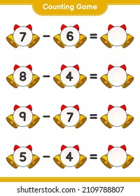 Contando el juego, contar el número de la Campana de Navidad y escribir el resultado. Juego infantil educativo, hoja de cálculo imprimible, ilustración vectorial
