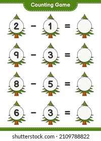Counting game, count the number of Christmas Tree and write the result. Educational children game, printable worksheet, vector illustration