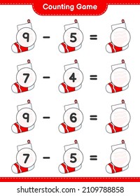 Counting game, count the number of Christmas Sock and write the result. Educational children game, printable worksheet, vector illustration
