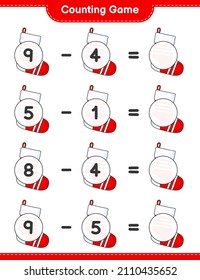 Counting game, count the number of Christmas Sock and write the result. Educational children game, printable worksheet, vector illustration