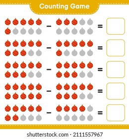 Contando el juego, contar el número de la bola de Navidad y escribir el resultado. Juego infantil educativo, hoja de cálculo imprimible, ilustración vectorial