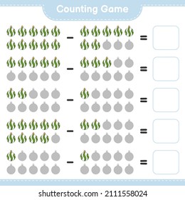 Counting game, count the number of Christmas Ball and write the result. Educational children game, printable worksheet, vector illustration