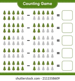Counting game, count the number of Christmas Tree and write the result. Educational children game, printable worksheet, vector illustration