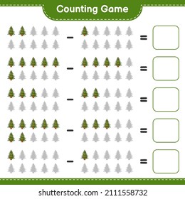 Counting game, count the number of Christmas Tree and write the result. Educational children game, printable worksheet, vector illustration