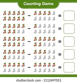 Counting game, count the number of Christmas Sock and write the result. Educational children game, printable worksheet, vector illustration