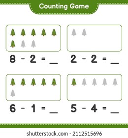 Counting game, count the number of Christmas Tree and write the result. Educational children game, printable worksheet, vector illustration