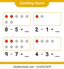 Counting game, count the number of Christmas Ball and write the result. Educational children game, printable worksheet, vector illustration