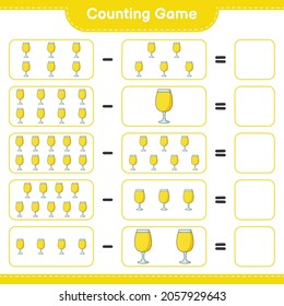Contando juego, contar el número de cóctel y escribir el resultado. Juego infantil educativo, hoja de cálculo imprimible, ilustración vectorial