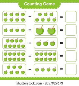 Counting game, count the number of Coconut and write the result. Educational children game, printable worksheet, vector illustration