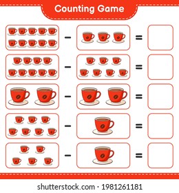Counting game, count the number of Coffee Cup and write the result. Educational children game, printable worksheet, vector illustration