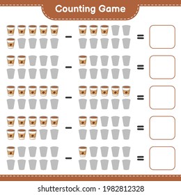 Counting game, count the number of Coffee Cup and write the result. Educational children game, printable worksheet, vector illustration