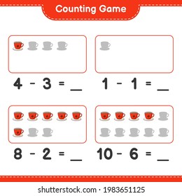 Counting game, count the number of Coffee Cup and write the result. Educational children game, printable worksheet, vector illustration