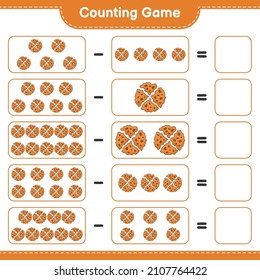 Contando juego, contar el número de cookies y escribir el resultado. Juego infantil educativo, hoja de cálculo imprimible, ilustración vectorial