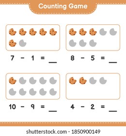 Juego de conteo, cuenta el número de cookies y escribe el resultado. Juego infantil educativo, hoja de cálculo imprimible, ilustración vectorial