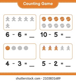 Contando el juego, cuenta el número de Cookies, Gingerbread Man y escribe el resultado. Juego infantil educativo, hoja de cálculo imprimible, ilustración vectorial