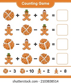 Counting game, count the number of Cookies, Gingerbread Man and write the result. Educational children game, printable worksheet, vector illustration