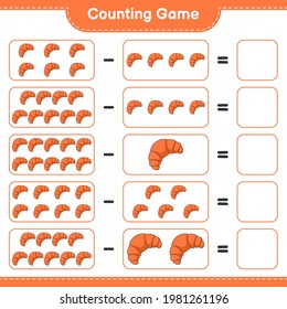 Contando juego, contar el número de croissant y escribir el resultado. Juego infantil educativo, hoja de cálculo imprimible, ilustración vectorial