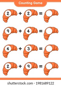Contando juego, contar el número de croissant y escribir el resultado. Juego infantil educativo, hoja de cálculo imprimible, ilustración vectorial