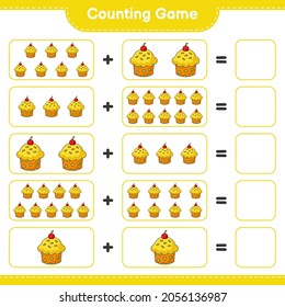 Counting game, count the number of Cup Cake and write the result. Educational children game, printable worksheet, vector illustration