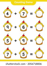 Counting game, count the number of Cup Cake and write the result. Educational children game, printable worksheet, vector illustration