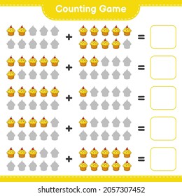 Counting game, count the number of Cup Cake and write the result. Educational children game, printable worksheet, vector illustration