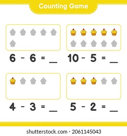 Counting game, count the number of Cup Cake and write the result. Educational children game, printable worksheet, vector illustration