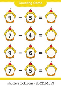 Counting game, count the number of Cup Cake and write the result. Educational children game, printable worksheet, vector illustration