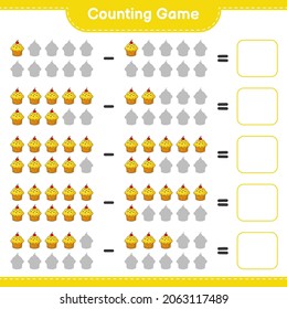 Counting game, count the number of Cup Cake and write the result. Educational children game, printable worksheet, vector illustration