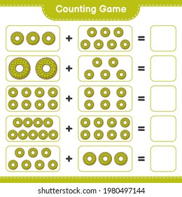 Counting game, count the number of Donut and write the result. Educational children game, printable worksheet, vector illustration
