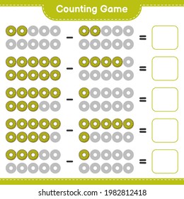 Counting game, count the number of Donut and write the result. Educational children game, printable worksheet, vector illustration