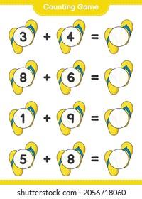 Counting game, count the number of Flip Flop and write the result. Educational children game, printable worksheet, vector illustration