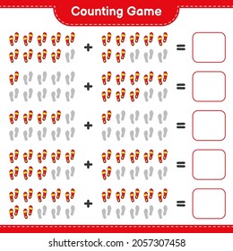 Counting game, count the number of Flip Flop and write the result. Educational children game, printable worksheet, vector illustration