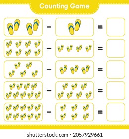 Counting game, count the number of Flip Flop and write the result. Educational children game, printable worksheet, vector illustration