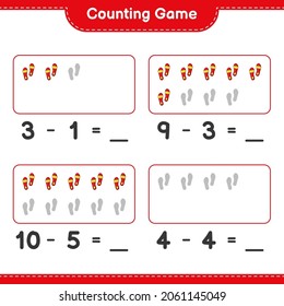 Counting game, count the number of Flip Flop and write the result. Educational children game, printable worksheet, vector illustration