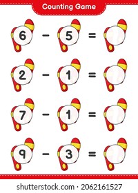 Counting game, count the number of Flip Flop and write the result. Educational children game, printable worksheet, vector illustration