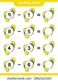 Counting game, count the number of Flip Flop and write the result. Educational children game, printable worksheet, vector illustration