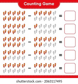 Counting game, count the number of Flip Flop and write the result. Educational children game, printable worksheet, vector illustration