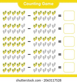 Counting game, count the number of Flip Flop and write the result. Educational children game, printable worksheet, vector illustration