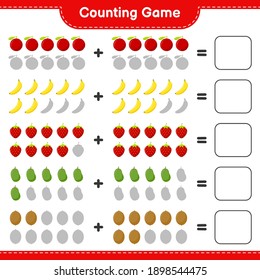 Counting game, count the number of Fruits and write the result. Educational children game, printable worksheet, vector illustration