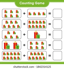 Counting game, count the number of Gift Boxes and write the result. Educational children game, printable worksheet, vector illustration