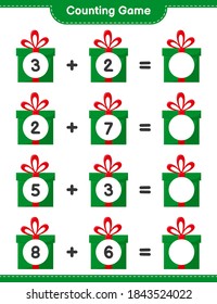 Counting game, count the number of Gift Boxes and write the result. Educational children game, printable worksheet, vector illustration