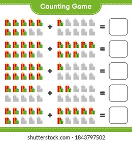 Counting game, count the number of Gift Boxes and write the result. Educational children game, printable worksheet, vector illustration