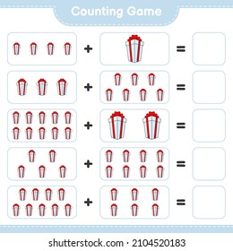 Counting game, count the number of Gift Box and write the result. Educational children game, printable worksheet, vector illustration